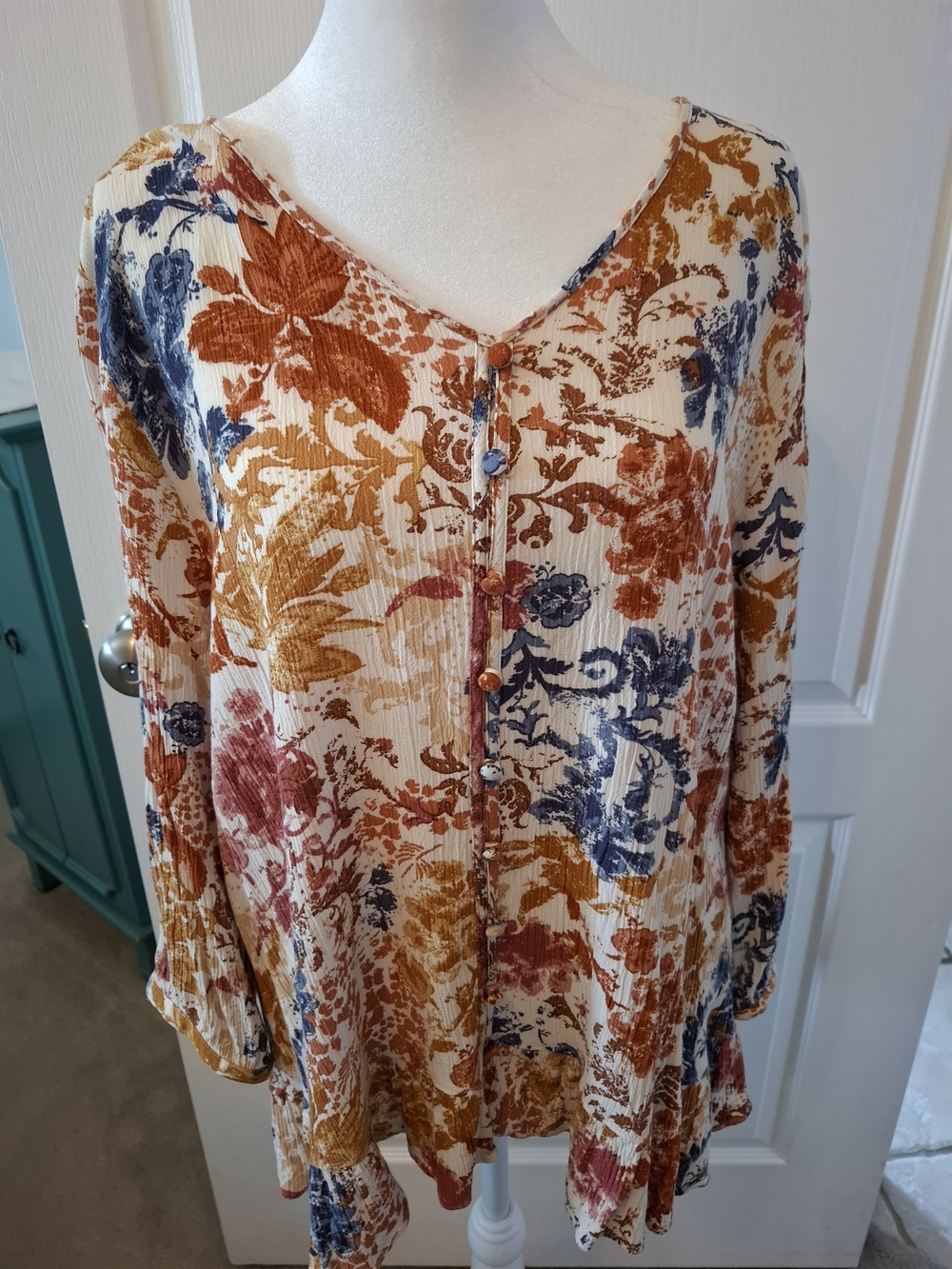 Christopher & Banks Floral Tunic in Cream, Rust, Mustard & Navy